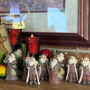 Rare Vintage 1988 Festive Santa Clause Sparkle Christmas Ornament Figurine Set